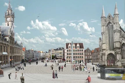 De Korenmarkt in Gent Centrum, ophaalzone voor luchthavenvervoer